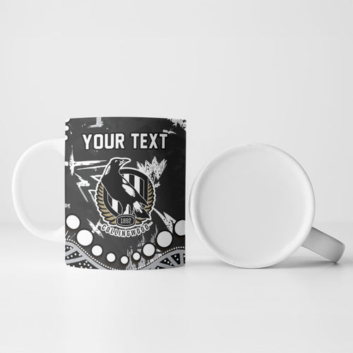Personalized Collingwood Magpies Ceramic Mug Aboriginal Pattern with Graffiti Style