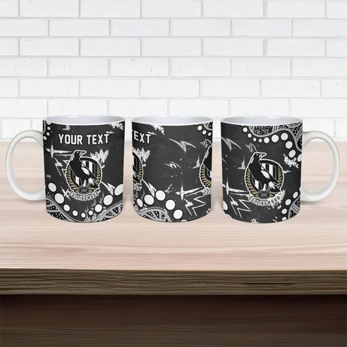 Personalized Collingwood Magpies Ceramic Mug Aboriginal Pattern with Graffiti Style