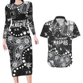Personalized Collingwood Magpies Couples Matching Long Sleeve Bodycon Dress and Hawaiian Shirt Aboriginal Pattern with Graffiti Style
