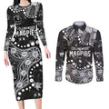 Personalized Collingwood Magpies Couples Matching Long Sleeve Bodycon Dress and Long Sleeve Button Shirt Aboriginal Pattern with Graffiti Style