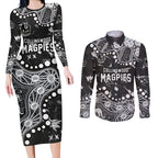 Personalized Collingwood Magpies Couples Matching Long Sleeve Bodycon Dress and Long Sleeve Button Shirt Aboriginal Pattern with Graffiti Style