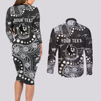 Personalized Collingwood Magpies Couples Matching Long Sleeve Bodycon Dress and Long Sleeve Button Shirt Aboriginal Pattern with Graffiti Style