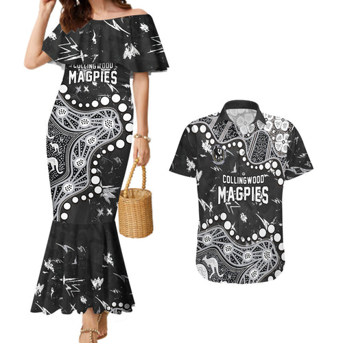 Personalized Collingwood Magpies Couples Matching Mermaid Dress and Hawaiian Shirt Aboriginal Pattern with Graffiti Style