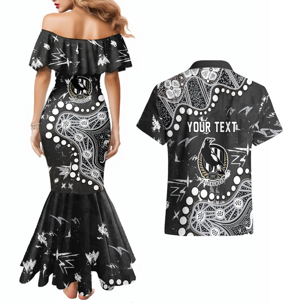 Personalized Collingwood Magpies Couples Matching Mermaid Dress and Hawaiian Shirt Aboriginal Pattern with Graffiti Style
