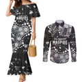 Personalized Collingwood Magpies Couples Matching Mermaid Dress and Long Sleeve Button Shirt Aboriginal Pattern with Graffiti Style