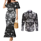 Personalized Collingwood Magpies Couples Matching Mermaid Dress and Long Sleeve Button Shirt Aboriginal Pattern with Graffiti Style