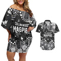 Personalized Collingwood Magpies Couples Matching Off Shoulder Short Dress and Hawaiian Shirt Aboriginal Pattern with Graffiti Style
