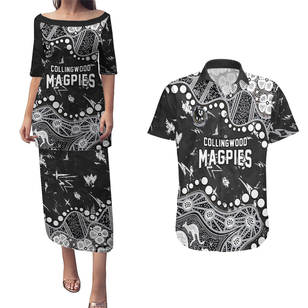 Personalized Collingwood Magpies Couples Matching Puletasi and Hawaiian Shirt Aboriginal Pattern with Graffiti Style