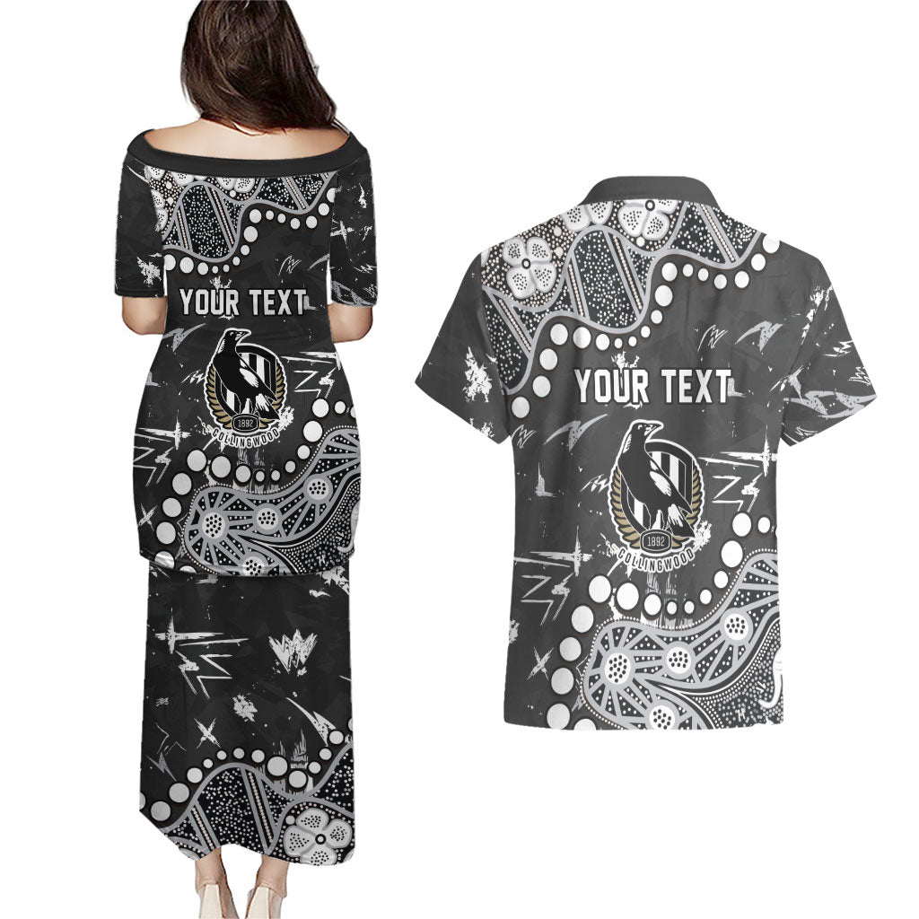 Personalized Collingwood Magpies Couples Matching Puletasi and Hawaiian Shirt Aboriginal Pattern with Graffiti Style