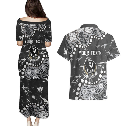 Personalized Collingwood Magpies Couples Matching Puletasi and Hawaiian Shirt Aboriginal Pattern with Graffiti Style