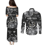 Personalized Collingwood Magpies Couples Matching Puletasi and Long Sleeve Button Shirt Aboriginal Pattern with Graffiti Style