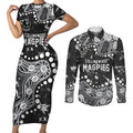 Personalized Collingwood Magpies Couples Matching Short Sleeve Bodycon Dress and Long Sleeve Button Shirt Aboriginal Pattern with Graffiti Style
