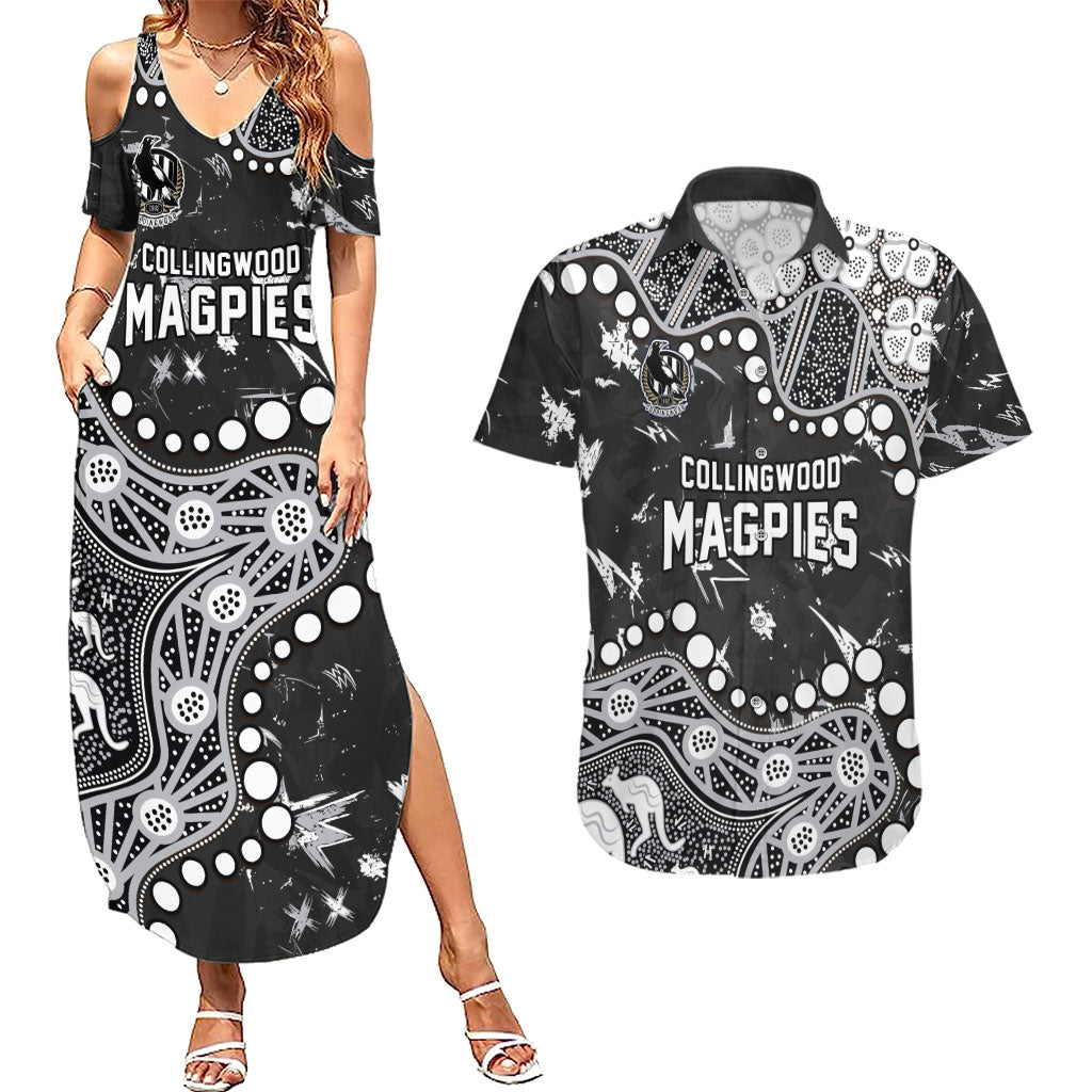 Personalized Collingwood Magpies Couples Matching Summer Maxi Dress and Hawaiian Shirt Aboriginal Pattern with Graffiti Style