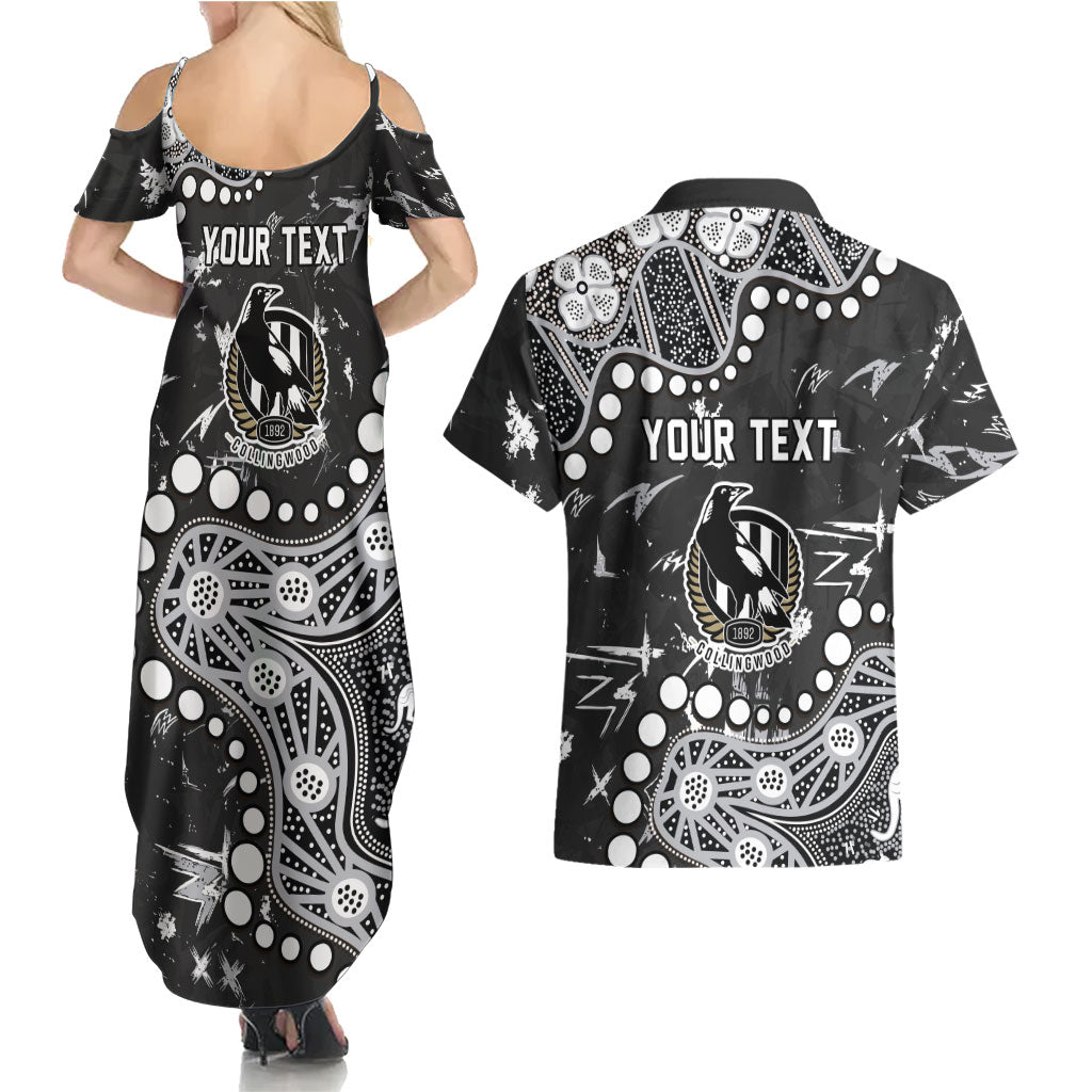 Personalized Collingwood Magpies Couples Matching Summer Maxi Dress and Hawaiian Shirt Aboriginal Pattern with Graffiti Style