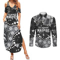 Personalized Collingwood Magpies Couples Matching Summer Maxi Dress and Long Sleeve Button Shirt Aboriginal Pattern with Graffiti Style