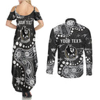Personalized Collingwood Magpies Couples Matching Summer Maxi Dress and Long Sleeve Button Shirt Aboriginal Pattern with Graffiti Style