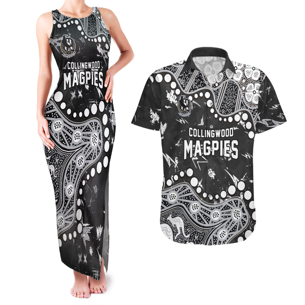 Personalized Collingwood Magpies Couples Matching Tank Maxi Dress and Hawaiian Shirt Aboriginal Pattern with Graffiti Style