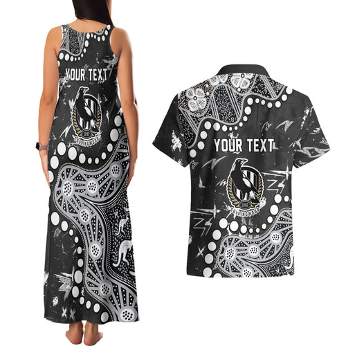 Personalized Collingwood Magpies Couples Matching Tank Maxi Dress and Hawaiian Shirt Aboriginal Pattern with Graffiti Style