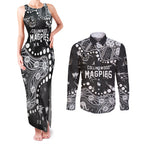 Personalized Collingwood Magpies Couples Matching Tank Maxi Dress and Long Sleeve Button Shirt Aboriginal Pattern with Graffiti Style