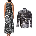 Personalized Collingwood Magpies Couples Matching Tank Maxi Dress and Long Sleeve Button Shirt Aboriginal Pattern with Graffiti Style