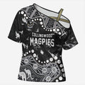 Personalized Collingwood Magpies Cross Shoulder Shirt Aboriginal Pattern with Graffiti Style