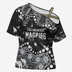 Personalized Collingwood Magpies Cross Shoulder Shirt Aboriginal Pattern with Graffiti Style