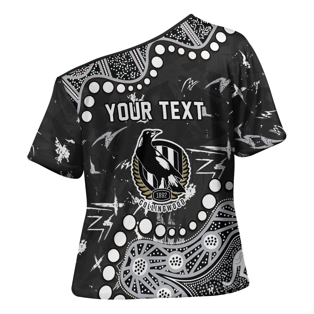 Personalized Collingwood Magpies Cross Shoulder Shirt Aboriginal Pattern with Graffiti Style