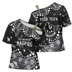 Personalized Collingwood Magpies Cross Shoulder Shirt Aboriginal Pattern with Graffiti Style