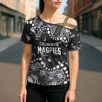 Personalized Collingwood Magpies Cross Shoulder Shirt Aboriginal Pattern with Graffiti Style