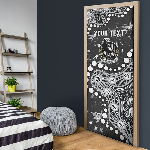 Personalized Collingwood Magpies Door Cover Aboriginal Pattern with Graffiti Style