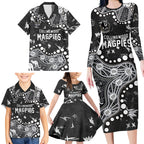 Personalized Collingwood Magpies Family Matching Long Sleeve Bodycon Dress and Hawaiian Shirt Aboriginal Pattern with Graffiti Style