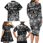 Personalized Collingwood Magpies Family Matching Long Sleeve Bodycon Dress and Hawaiian Shirt Aboriginal Pattern with Graffiti Style