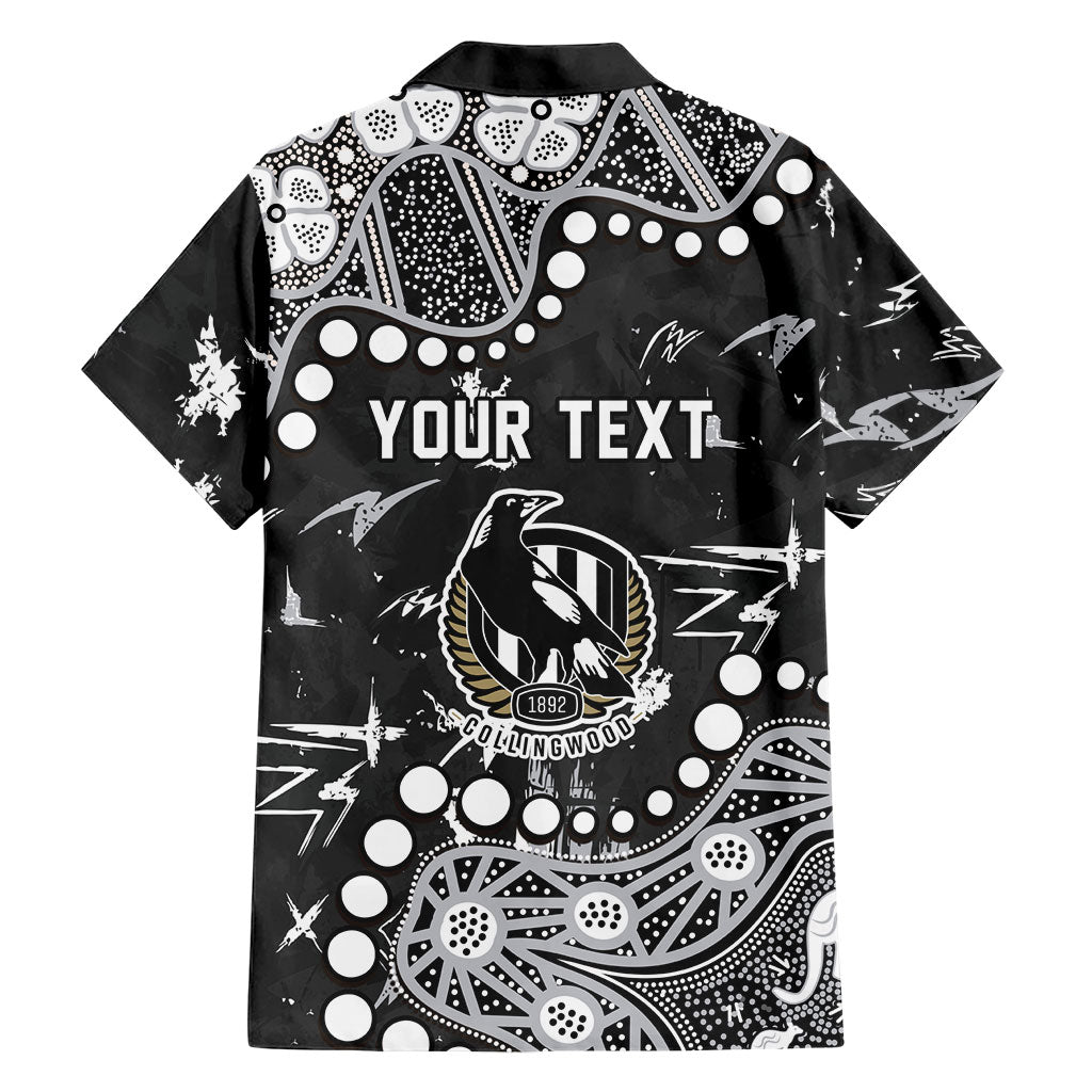 Personalized Collingwood Magpies Family Matching Off The Shoulder Long Sleeve Dress and Hawaiian Shirt Aboriginal Pattern with Graffiti Style