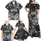 Personalized Collingwood Magpies Family Matching Off Shoulder Maxi Dress and Hawaiian Shirt Aboriginal Pattern with Graffiti Style