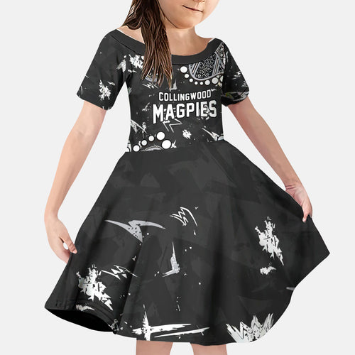 Personalized Collingwood Magpies Family Matching Off Shoulder Maxi Dress and Hawaiian Shirt Aboriginal Pattern with Graffiti Style