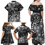 Personalized Collingwood Magpies Family Matching Off Shoulder Maxi Dress and Hawaiian Shirt Aboriginal Pattern with Graffiti Style
