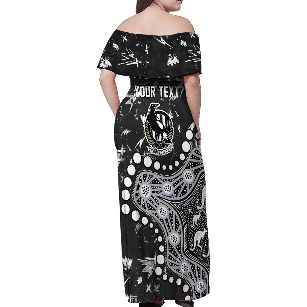 Personalized Collingwood Magpies Family Matching Off Shoulder Maxi Dress and Hawaiian Shirt Aboriginal Pattern with Graffiti Style