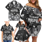 Personalized Collingwood Magpies Family Matching Off Shoulder Short Dress and Hawaiian Shirt Aboriginal Pattern with Graffiti Style