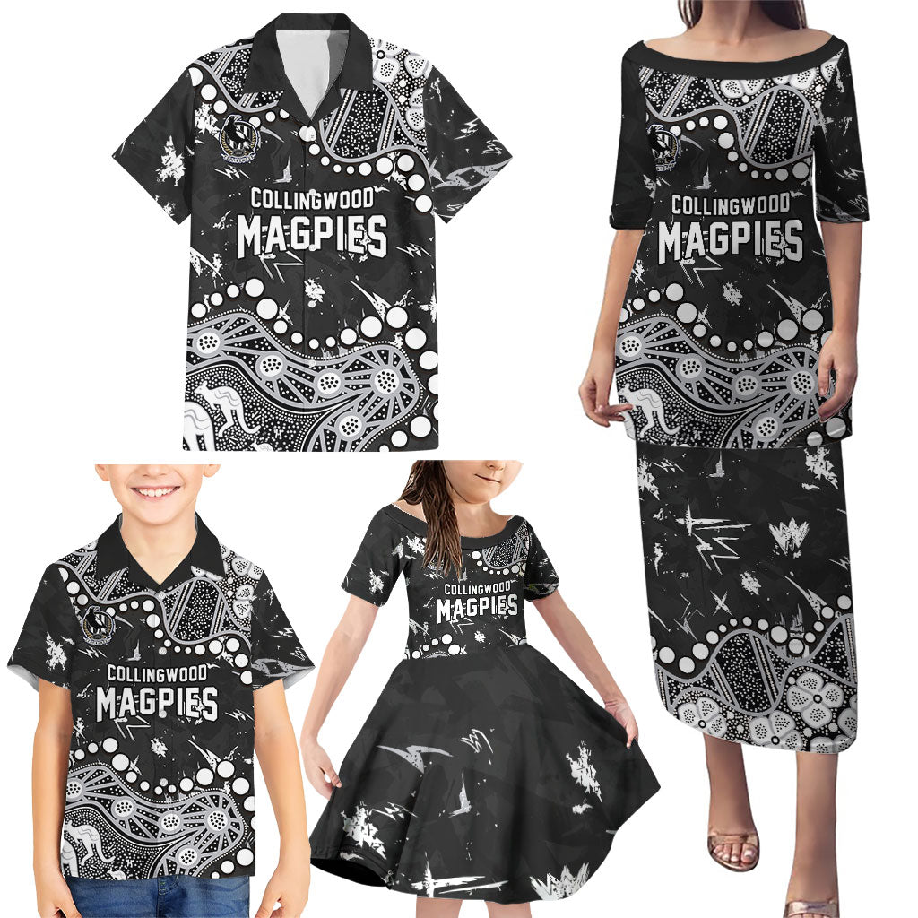 Personalized Collingwood Magpies Family Matching Puletasi and Hawaiian Shirt Aboriginal Pattern with Graffiti Style