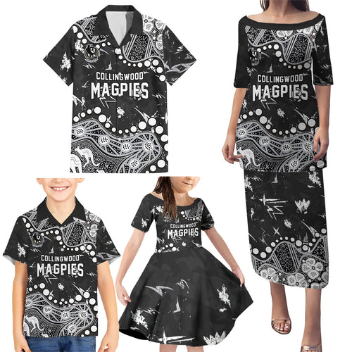Personalized Collingwood Magpies Family Matching Puletasi and Hawaiian Shirt Aboriginal Pattern with Graffiti Style