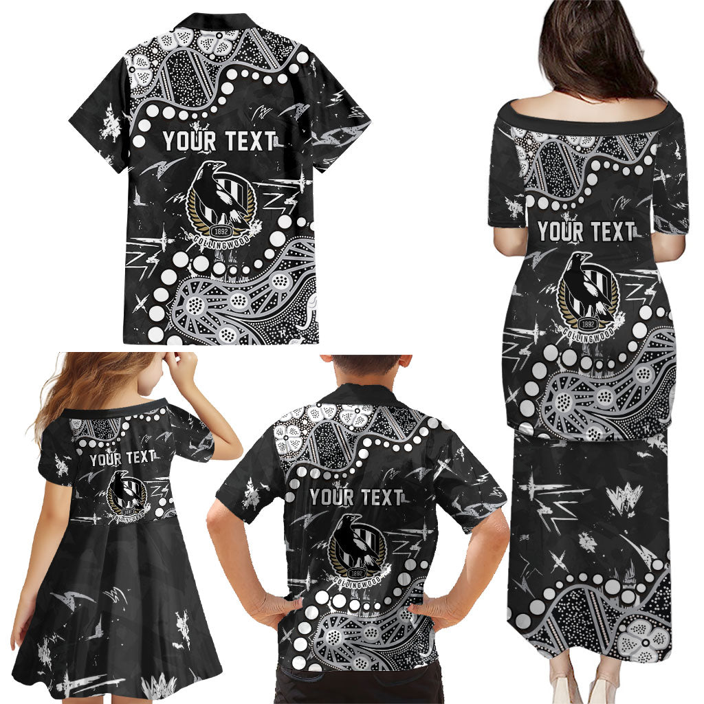 Personalized Collingwood Magpies Family Matching Puletasi and Hawaiian Shirt Aboriginal Pattern with Graffiti Style