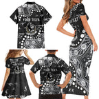 Personalized Collingwood Magpies Family Matching Short Sleeve Bodycon Dress and Hawaiian Shirt Aboriginal Pattern with Graffiti Style