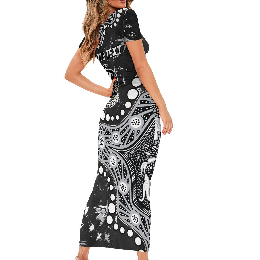 Personalized Collingwood Magpies Family Matching Short Sleeve Bodycon Dress and Hawaiian Shirt Aboriginal Pattern with Graffiti Style