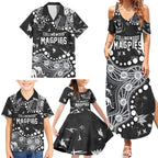 Personalized Collingwood Magpies Family Matching Summer Maxi Dress and Hawaiian Shirt Aboriginal Pattern with Graffiti Style