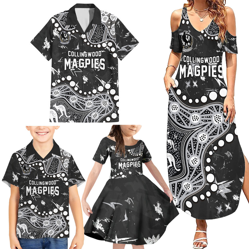 Personalized Collingwood Magpies Family Matching Summer Maxi Dress and Hawaiian Shirt Aboriginal Pattern with Graffiti Style