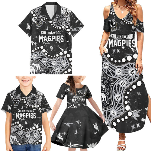Personalized Collingwood Magpies Family Matching Summer Maxi Dress and Hawaiian Shirt Aboriginal Pattern with Graffiti Style