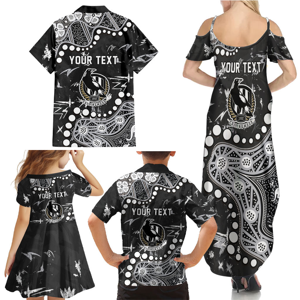 Personalized Collingwood Magpies Family Matching Summer Maxi Dress and Hawaiian Shirt Aboriginal Pattern with Graffiti Style