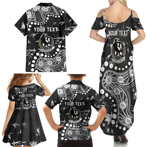 Personalized Collingwood Magpies Family Matching Summer Maxi Dress and Hawaiian Shirt Aboriginal Pattern with Graffiti Style