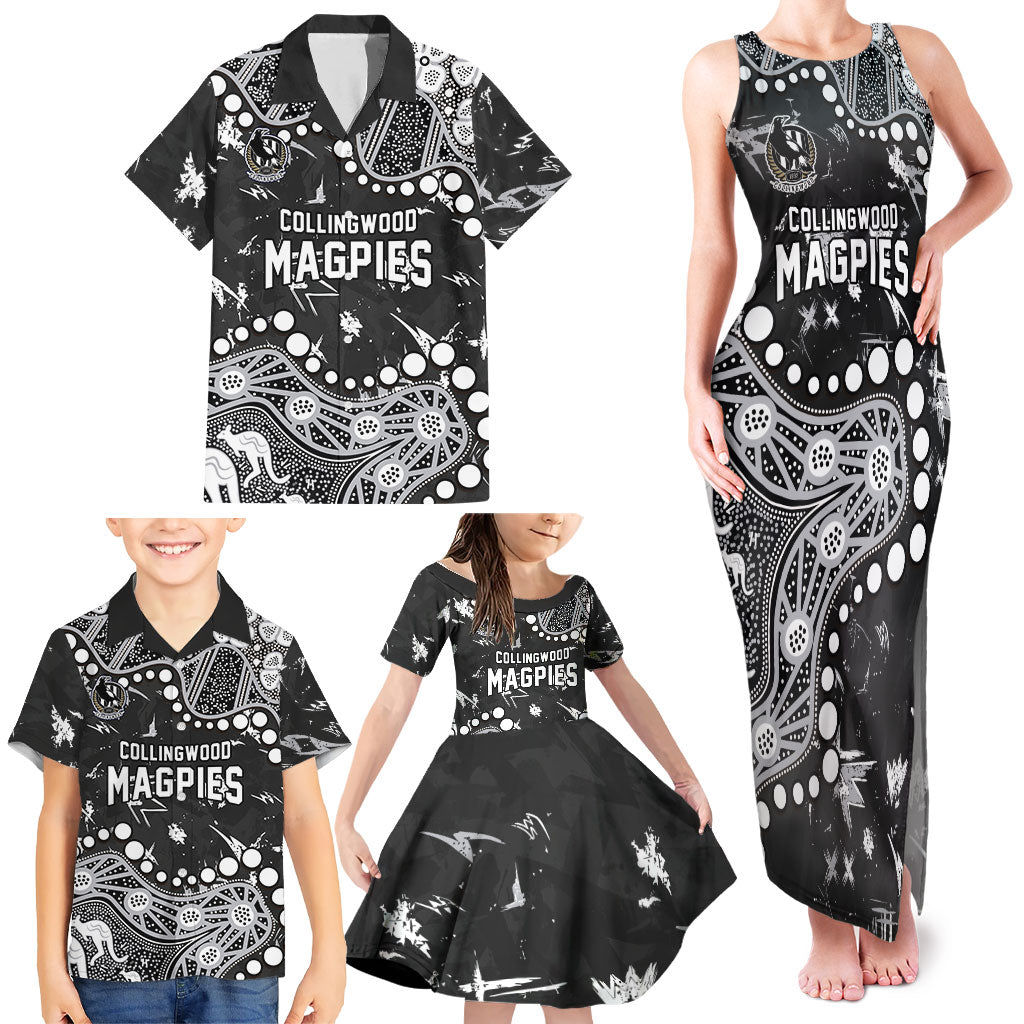 Personalized Collingwood Magpies Family Matching Tank Maxi Dress and Hawaiian Shirt Aboriginal Pattern with Graffiti Style