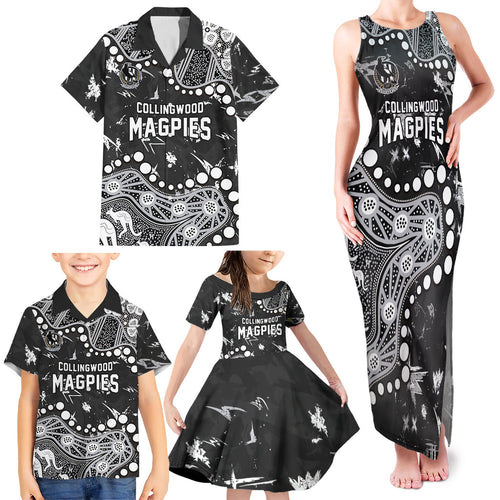 Personalized Collingwood Magpies Family Matching Tank Maxi Dress and Hawaiian Shirt Aboriginal Pattern with Graffiti Style
